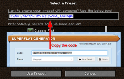 Using the preset code ingame